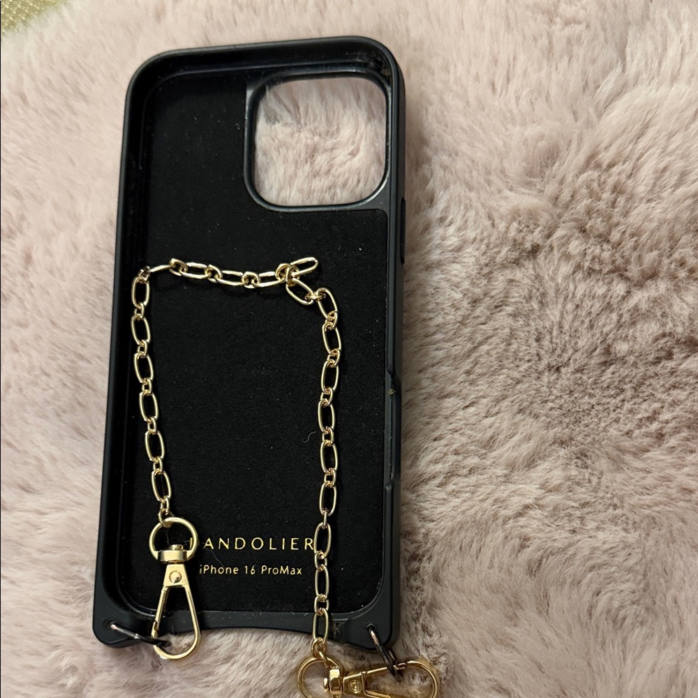 Bandolier Black Case with Gold Chain for iPhone 16 Pro Max